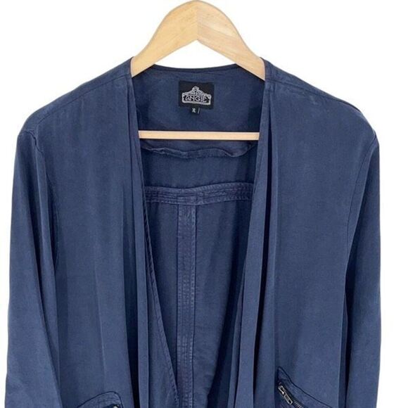 Angie Womens Open Waterfall Front Asymmetric Hem Lyocell Cardigan Jacket Navy XL - Picture 3 of 9